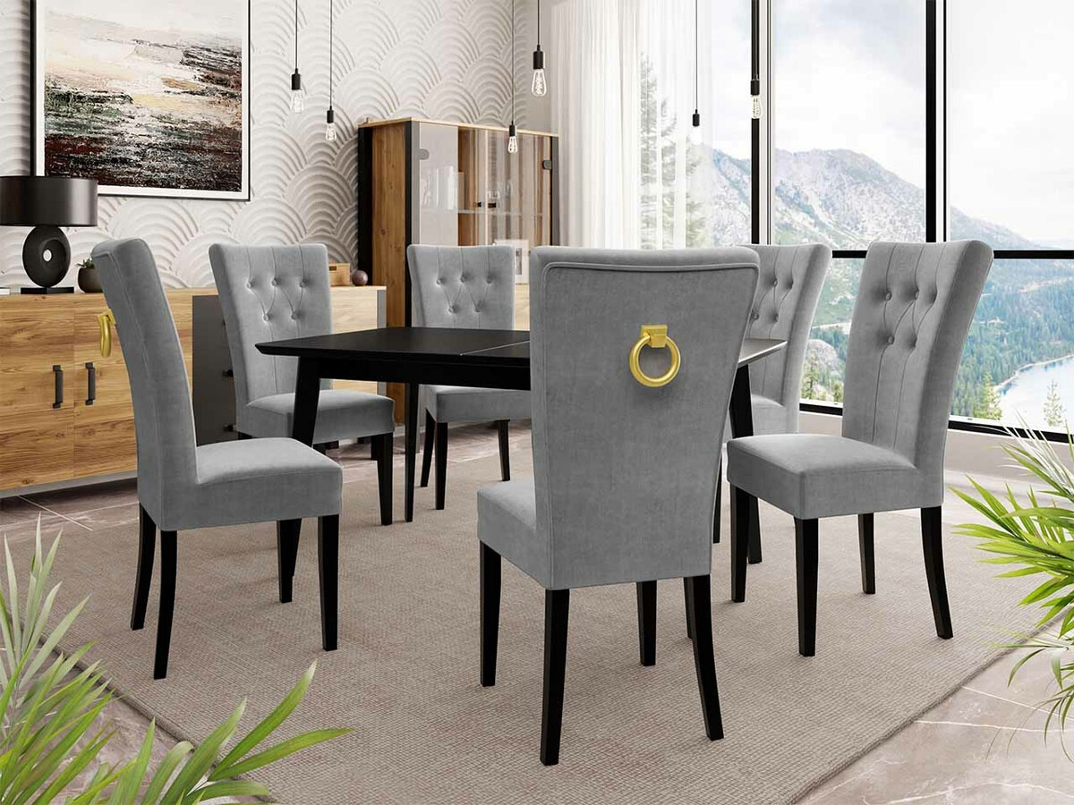 Eetkamerset Racine 144 (Zwart + Magic Velvet 2217)