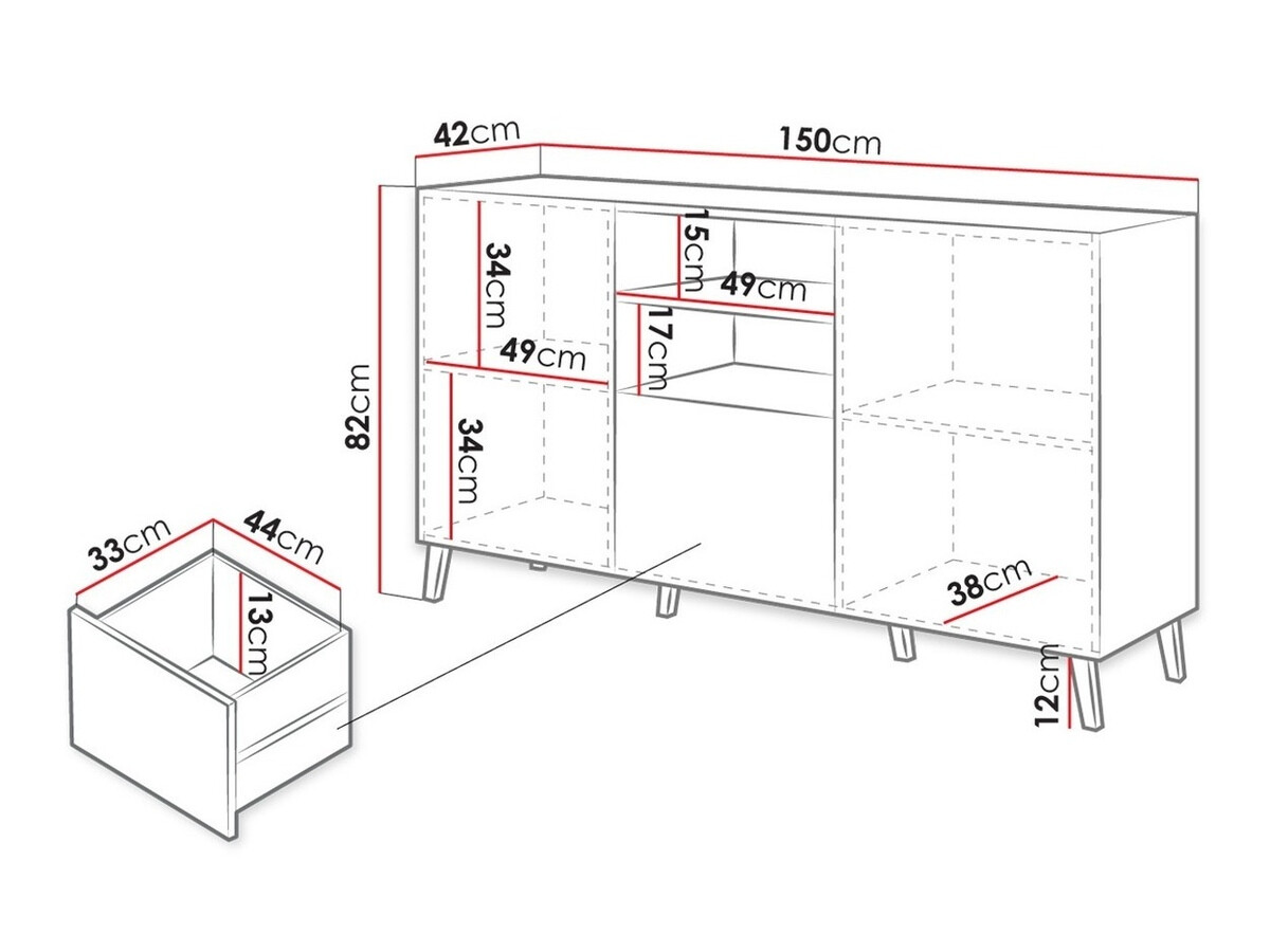 Ladekast Charlotte 143 (Zwart + Glanzend zwart)
