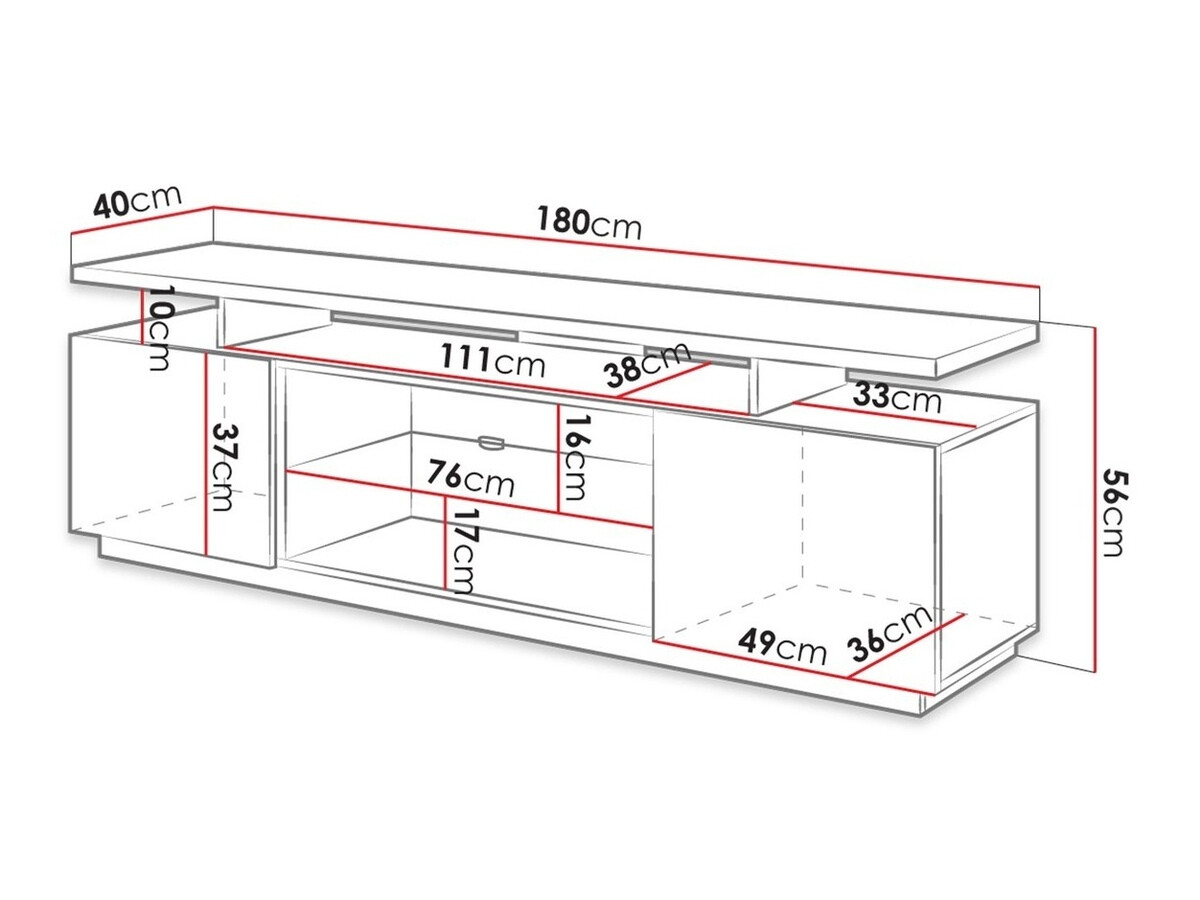 TV-meubel Charlotte 138 (Zwart + Glanzend zwart)