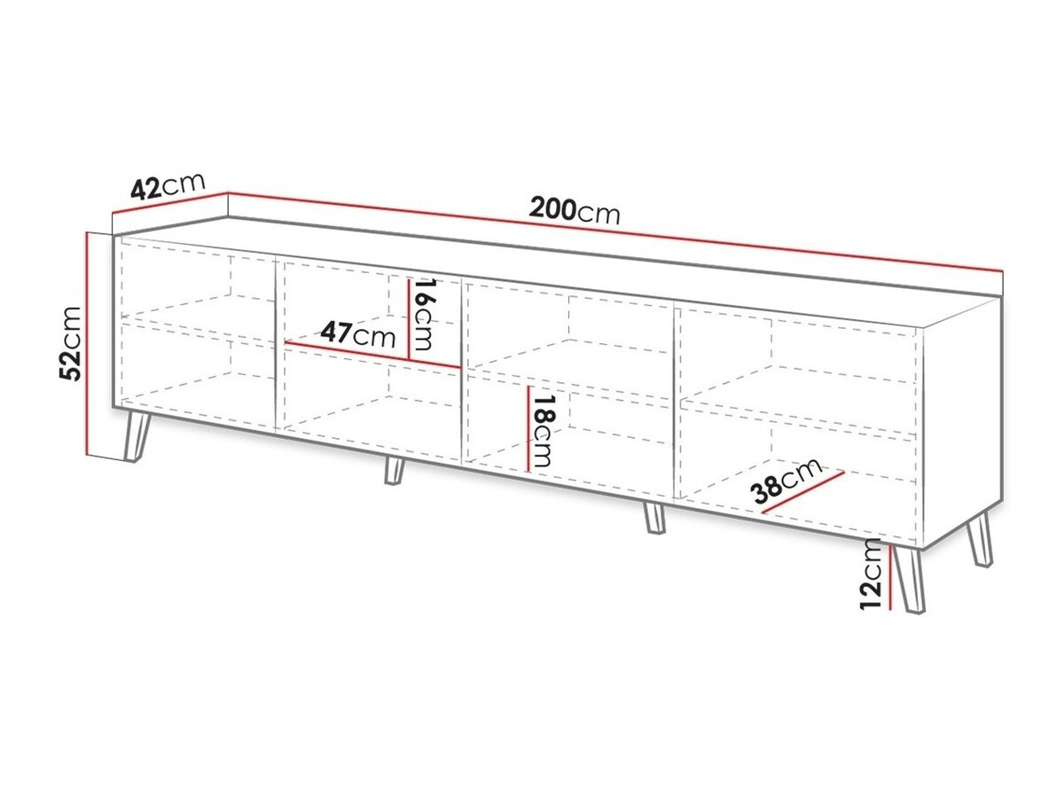 TV-meubel Charlotte 145 (Zwart + Glanzend zwart)