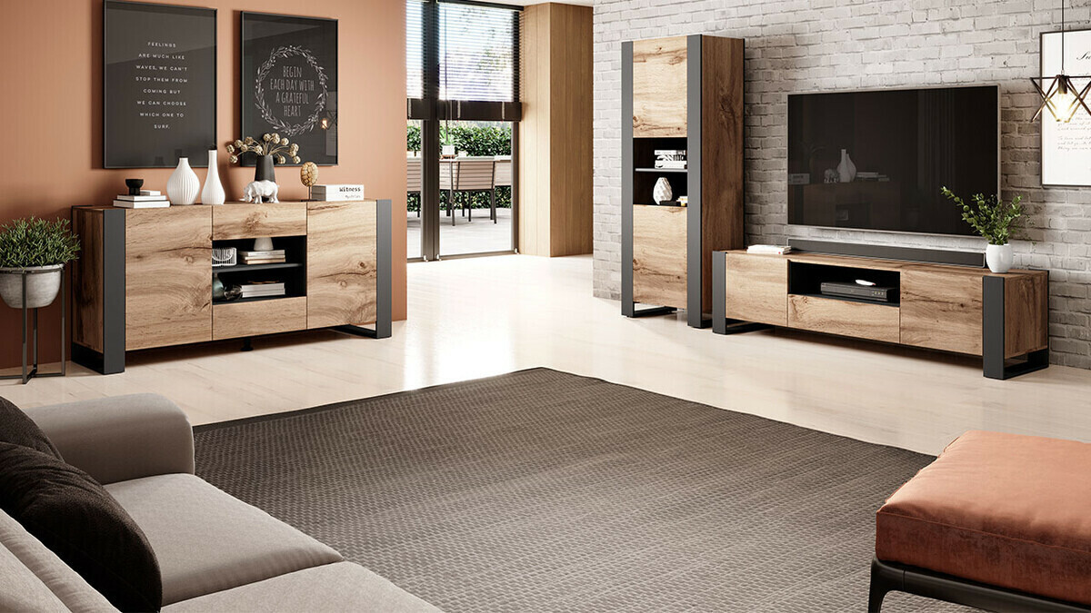 TV-meubel Nolvoi 100 (Wotan eik + Antraciet)