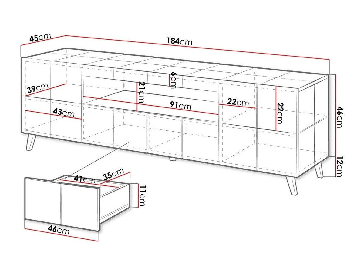 TV-meubel Charlotte 131 (Glanzend zwart)
