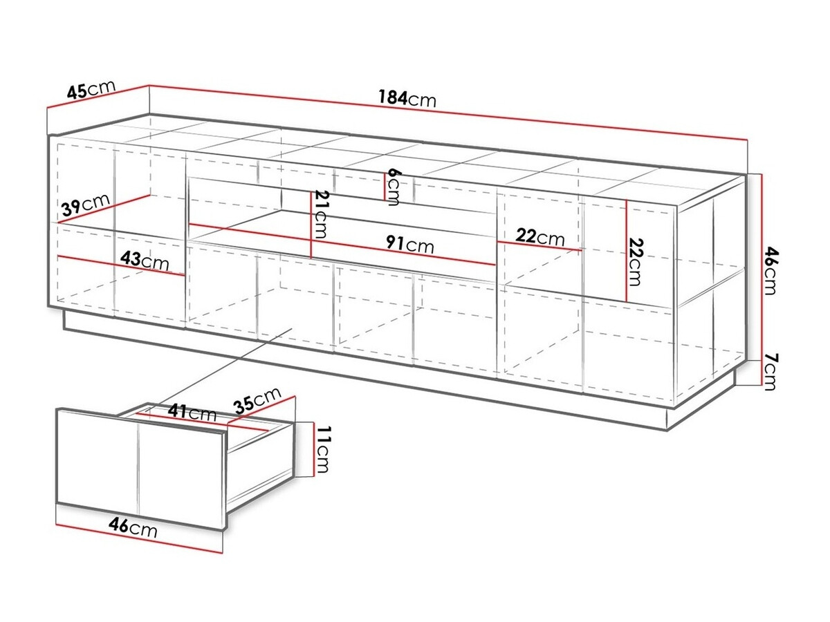 TV-meubel Charlotte 131 (Glanzend zwart)