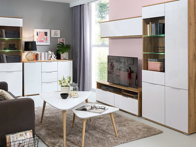 TV-meubel Tivetra 109 (Wotan eik + Glanzend wit)