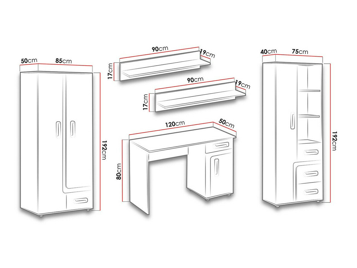 De reeks van de kinderkamer Levtala 116 (Antraciet + Wit + Roze)