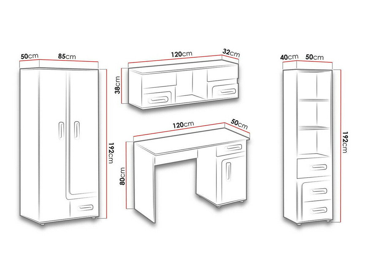 De reeks van de kinderkamer Levtala 120 (Antraciet + Wit + Turquoise)