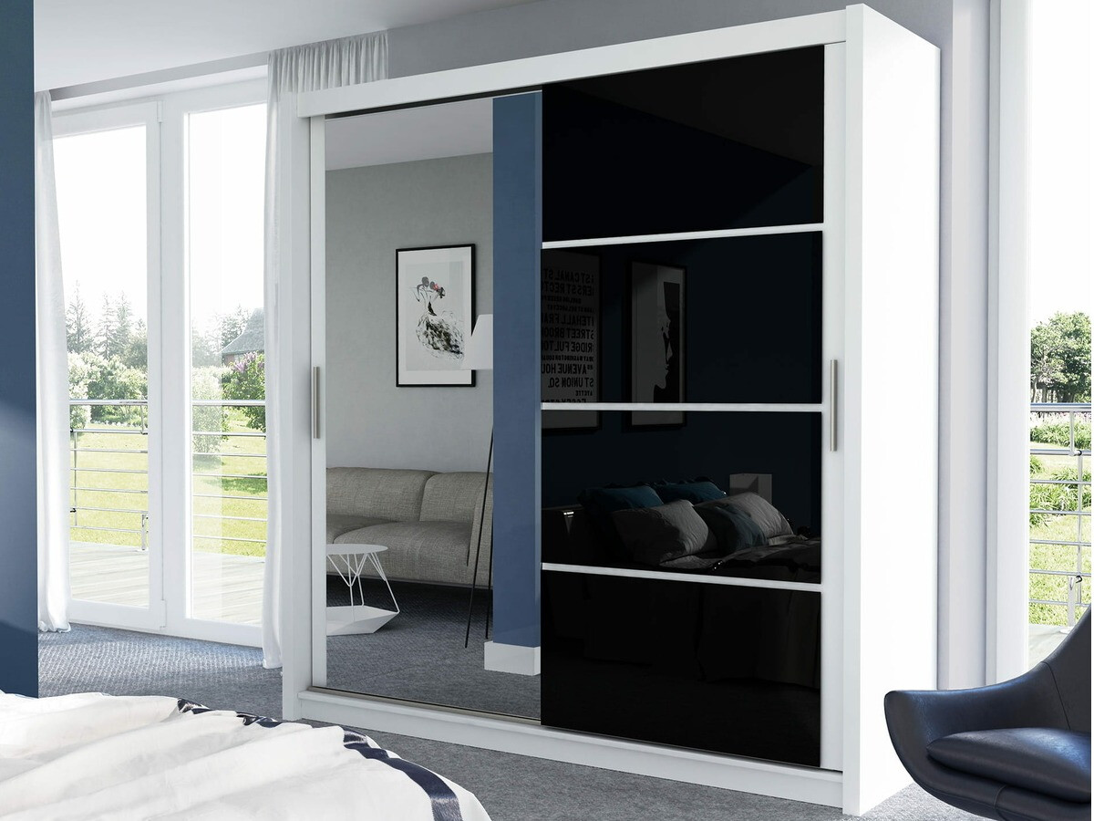 Kledingkast Honolulu 111 (Wit + Glanzend zwart)