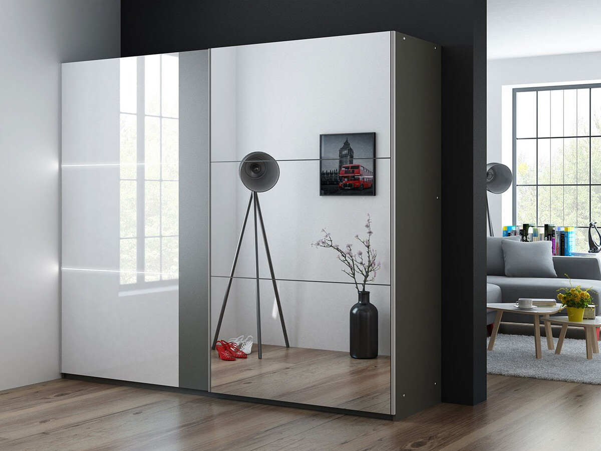 Kledingkast Honolulu 122 (Grafiet + Glanzend wit)