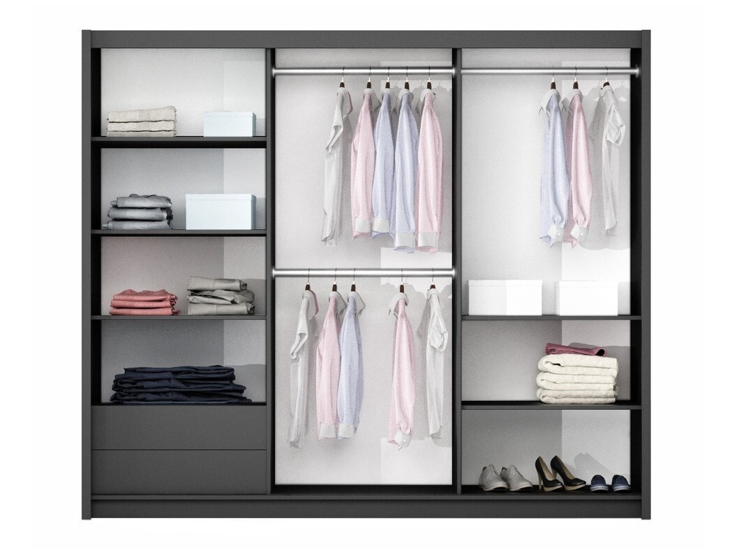 Kledingkast Honolulu 122 (Grafiet + Glanzend wit)