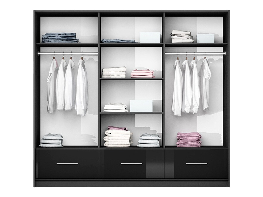 Kledingkast Honolulu 203 (Glanzend zwart + Zwart)