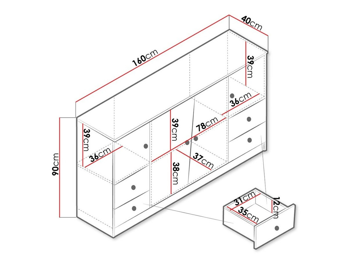 Ladekast Almira 105 (Artisan eiken + Wit)