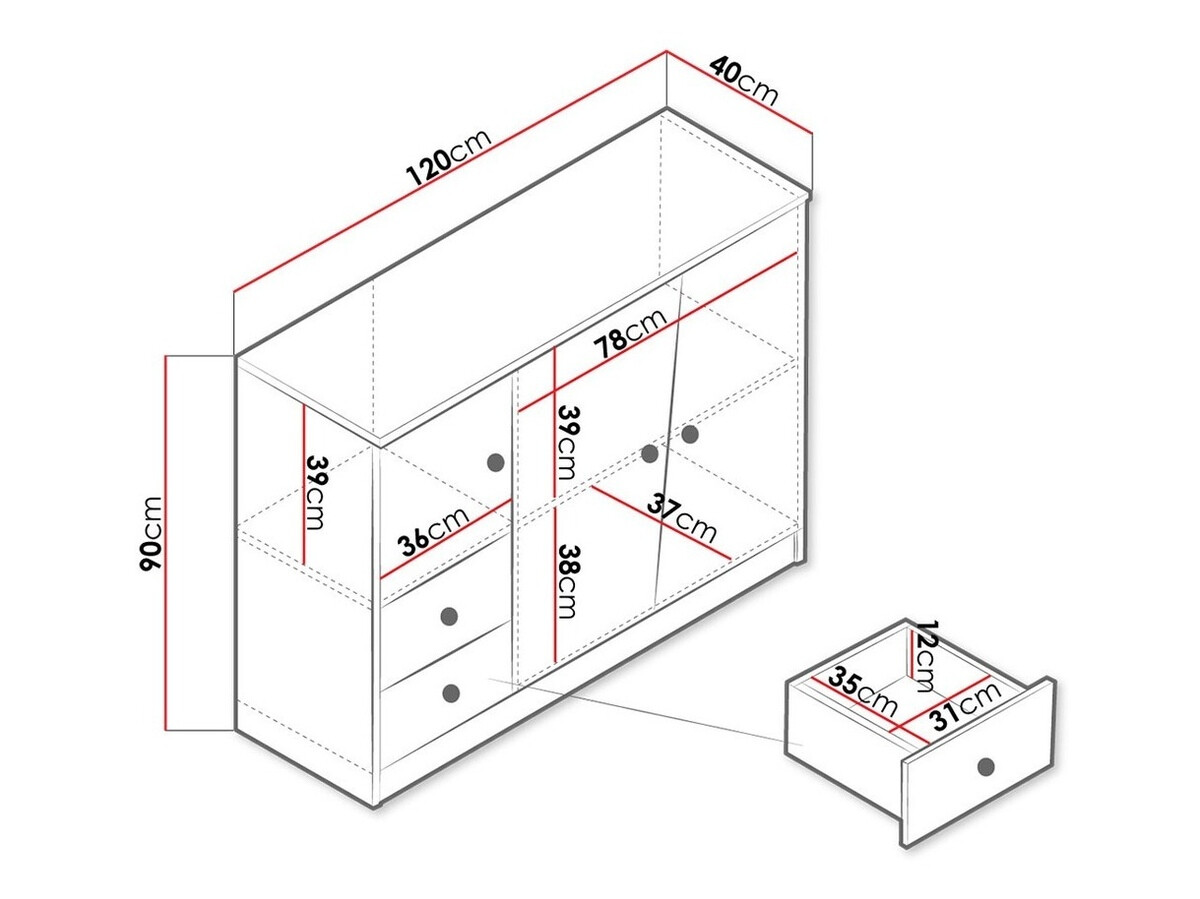 Ladekast Almira 106 (Artisan eiken + Wit + Grijs)