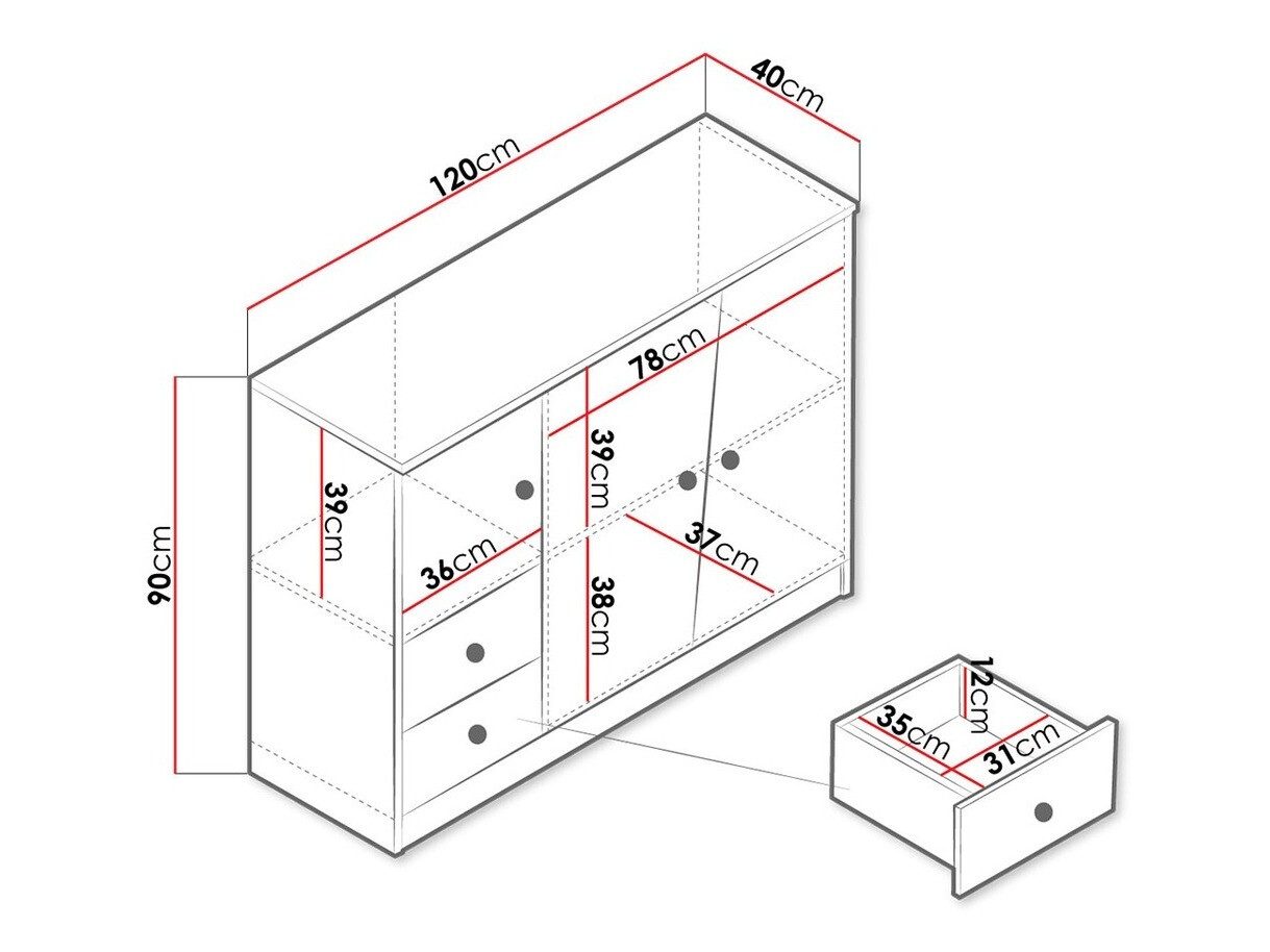 Ladekast Almira 106 (Artisan eiken + Wit)
