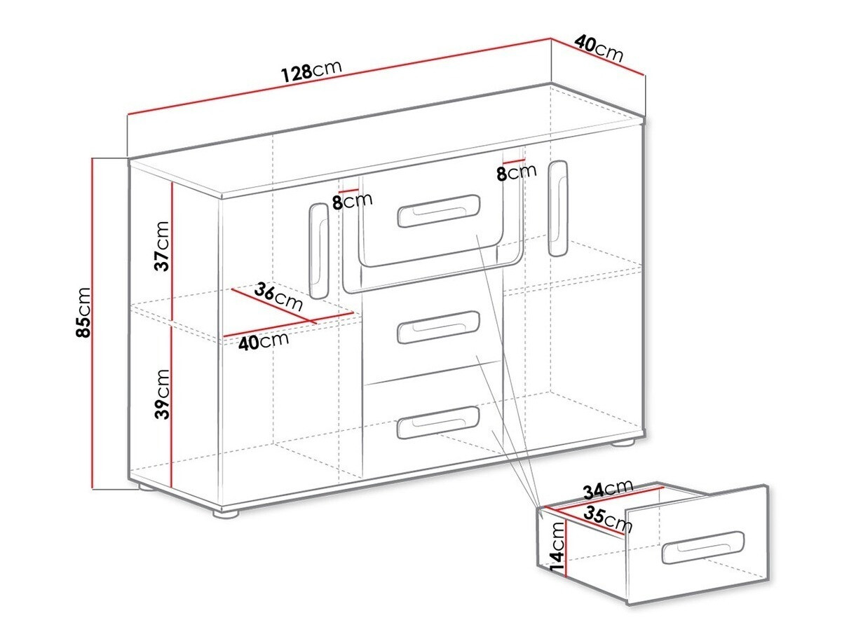 Ladekast Aviseve 102 (Antraciet + Wit)