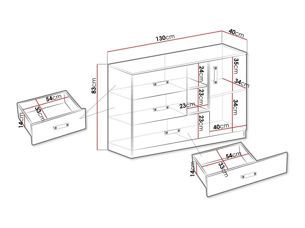 Ladekast Sorviru 101 (Wit + Roze)
