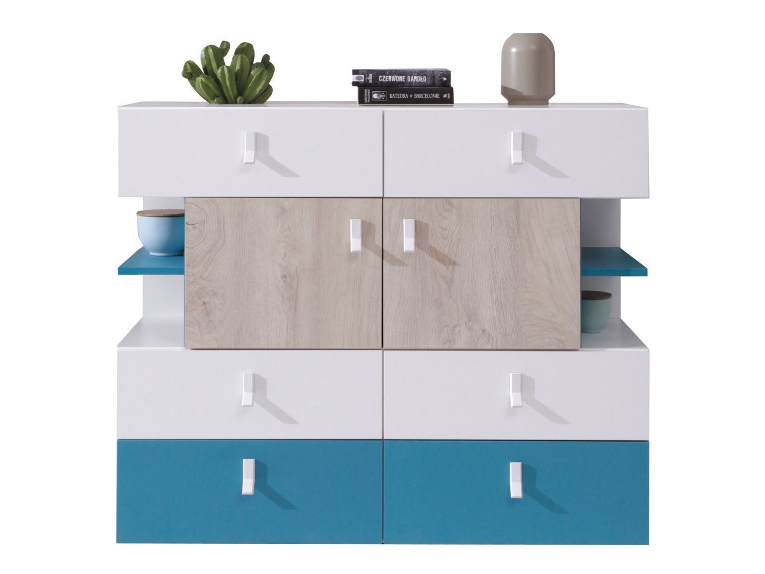Ladekast Camteso 106 (Wit + Eiken + Turquoise)