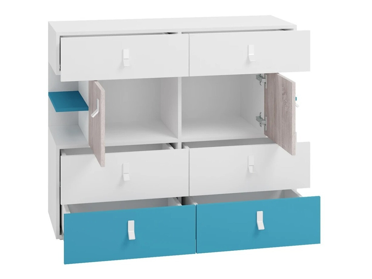 Ladekast Camteso 106 (Wit + Eiken + Turquoise)