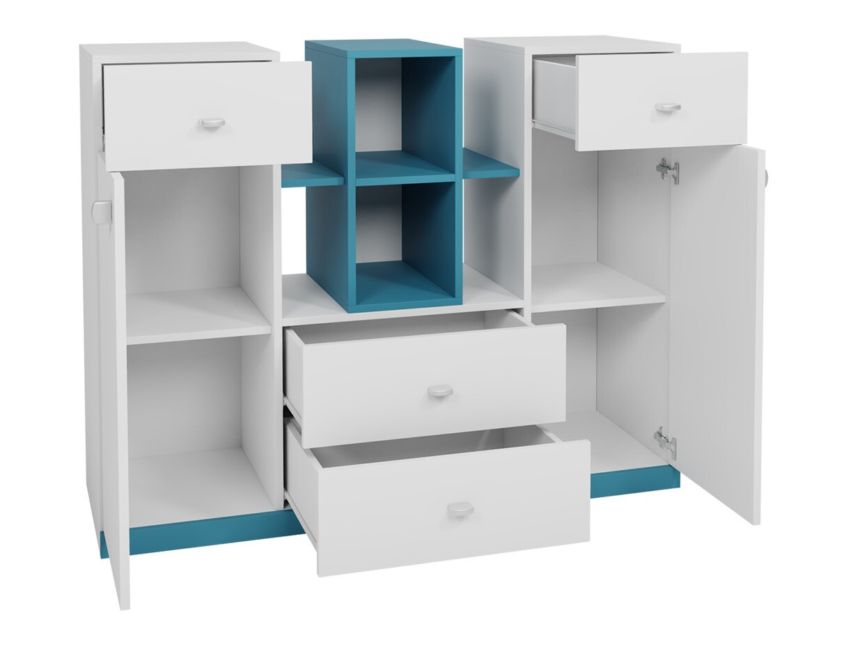 Ladekast Omaha E109 (Wit + Turquoise)