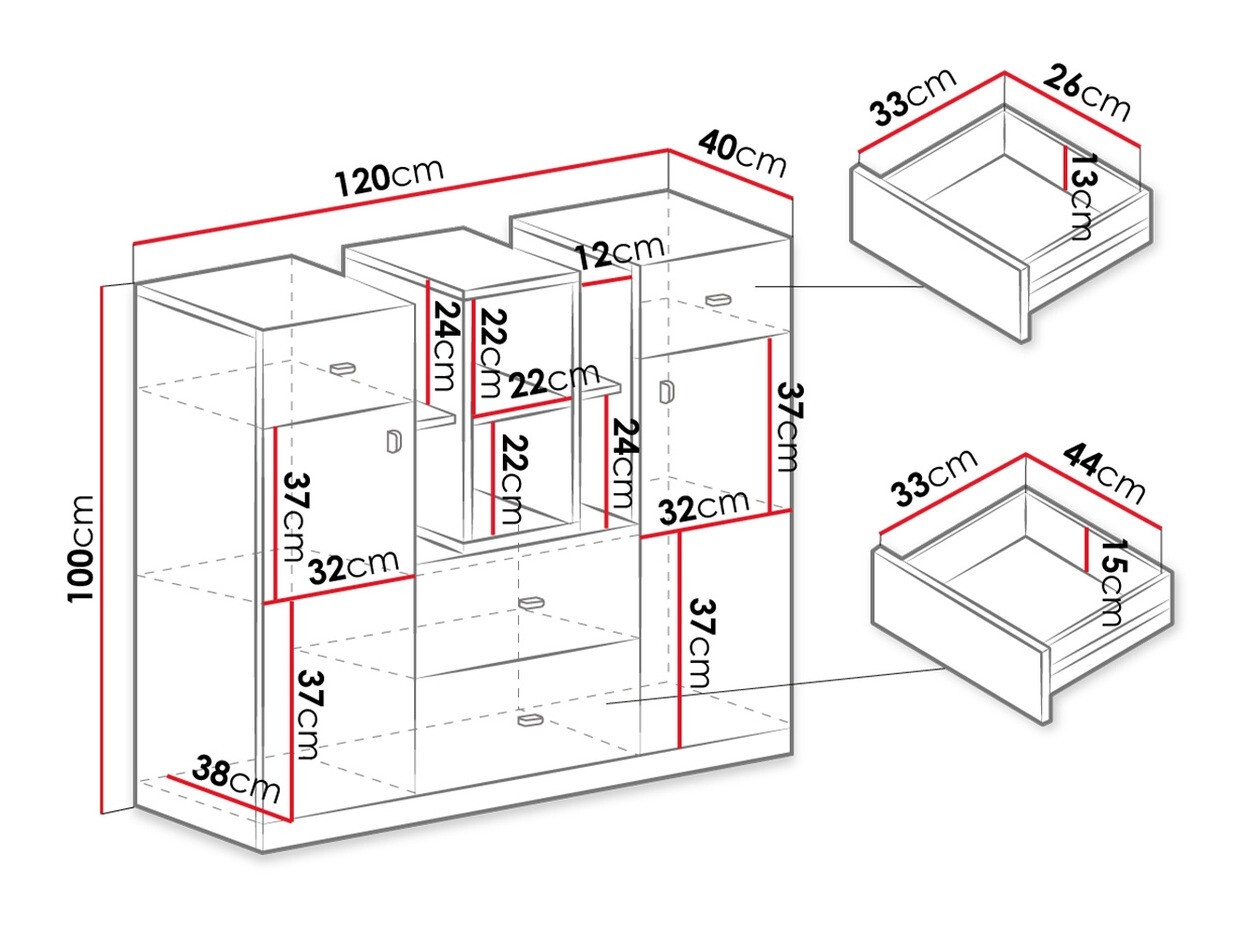 Ladekast Omaha E109 (Wit + Turquoise)