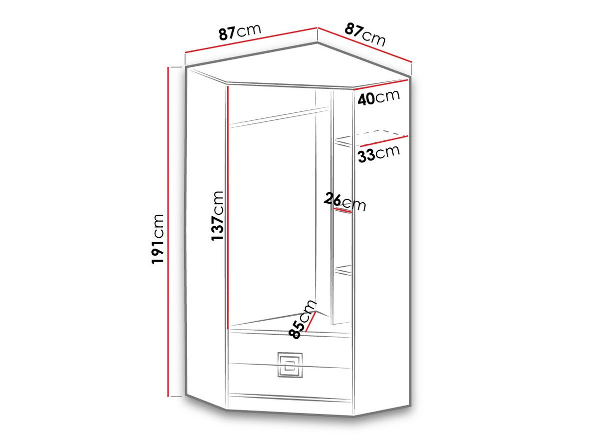 Hoekkledingkast Balvire 103 (Licht eiken + Wit + Grijs)