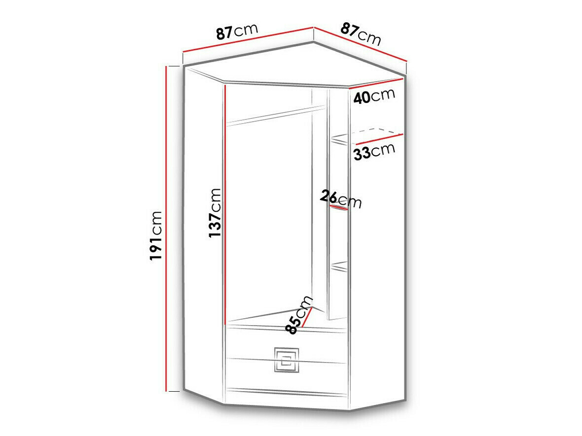 Hoekkledingkast Balvire 103 (Licht eiken + Wit + Roze)