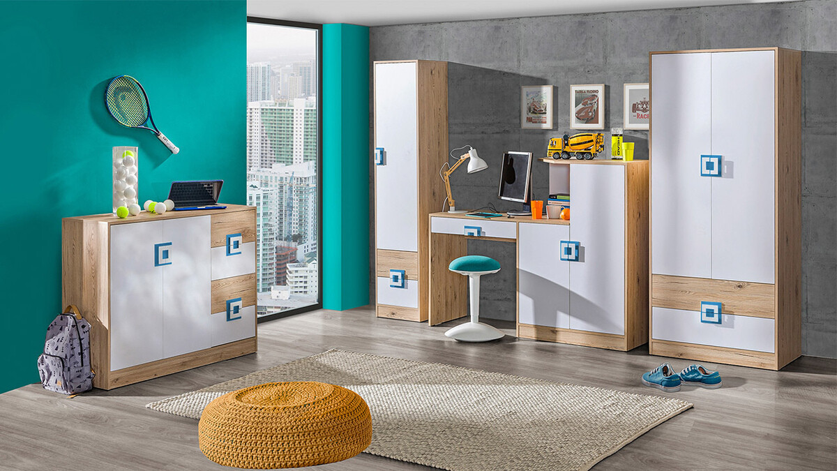 Kledingkast Balvire 102 (Licht eiken + Wit + Roze)