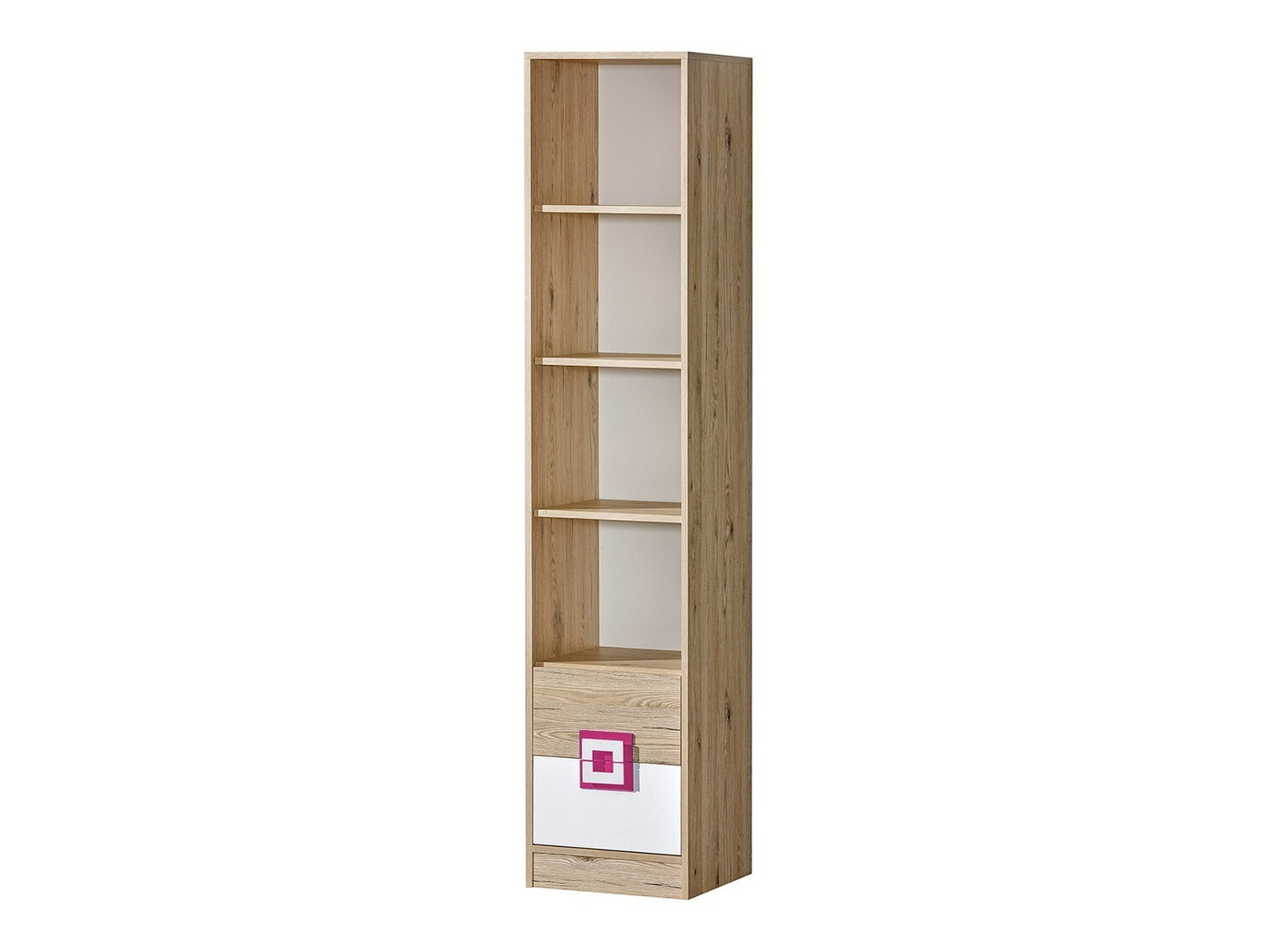 Boekenkast Balvire 107 (Licht eiken + Wit + Roze)