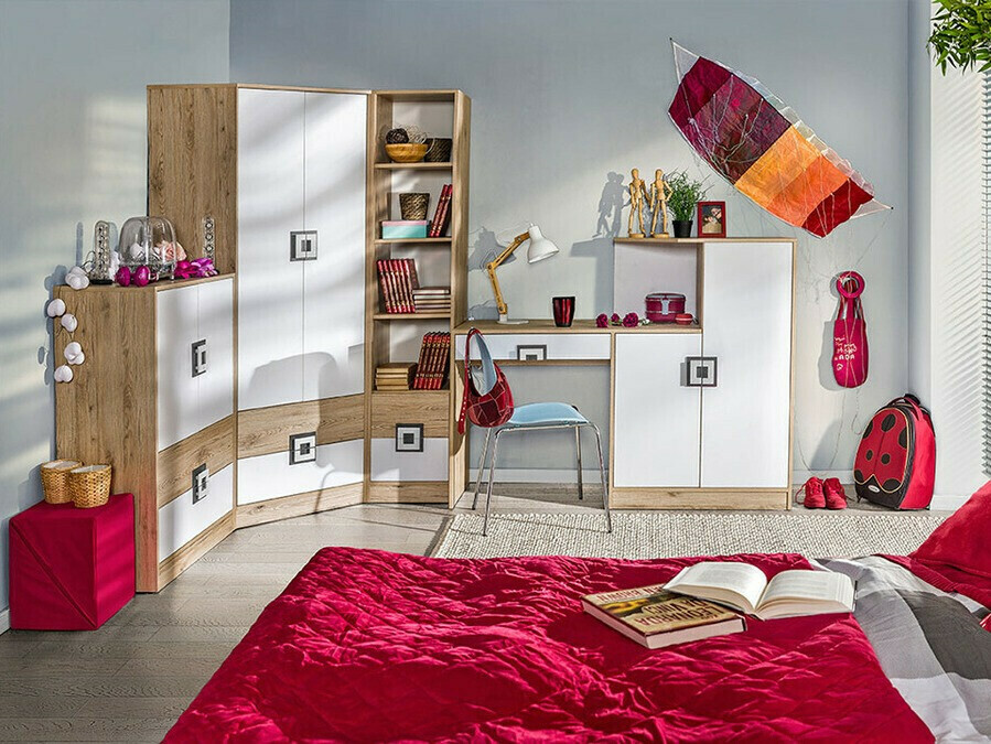 Boekenkast Balvire 107 (Licht eiken + Wit + Turquoise)