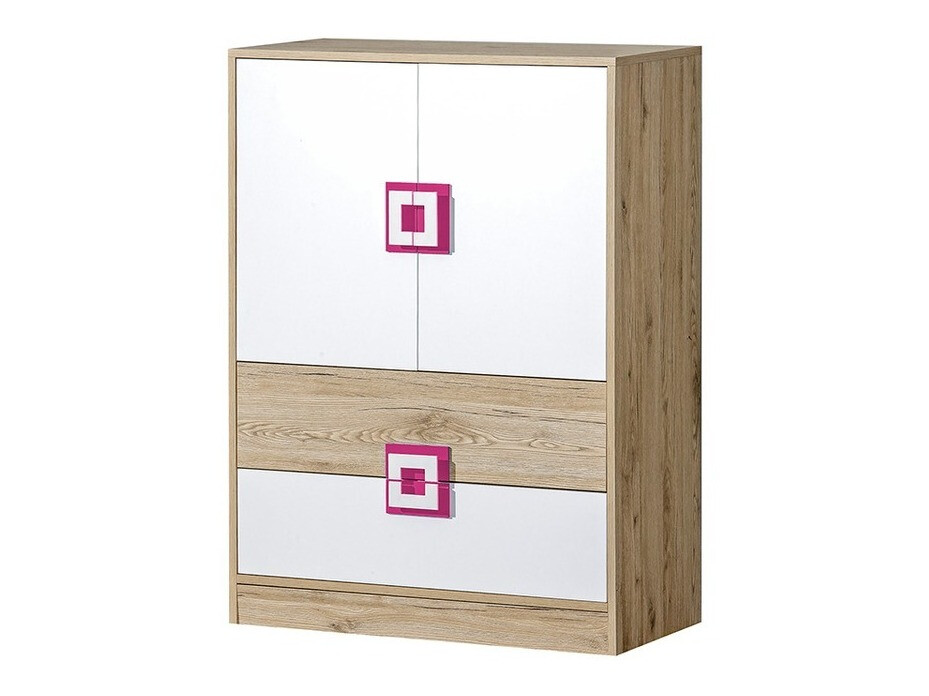 Ladekast Balvire 109 (Licht eiken + Wit + Roze)