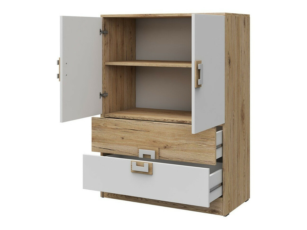 Ladekast Balvire 109 (Licht eiken + Wit + Turquoise)