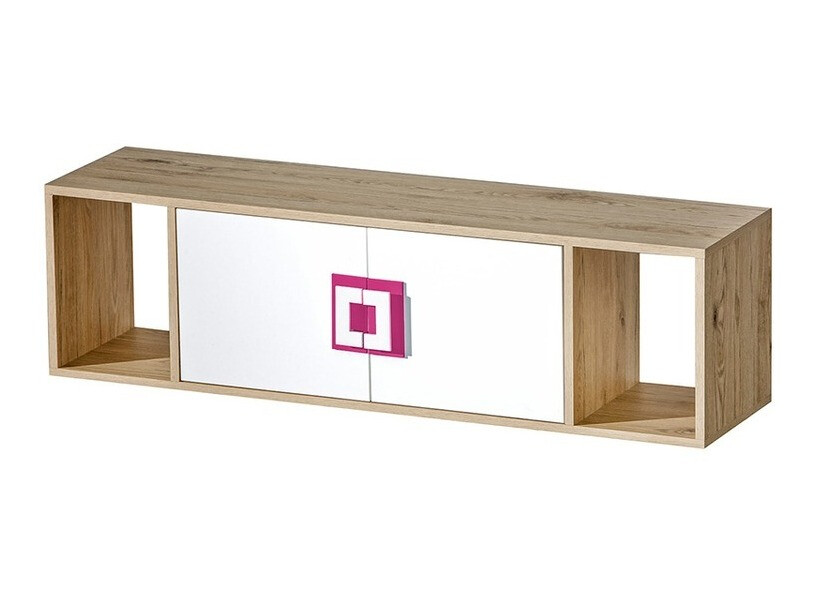 Wandplank Balvire 112 (Licht eiken + Wit + Roze)