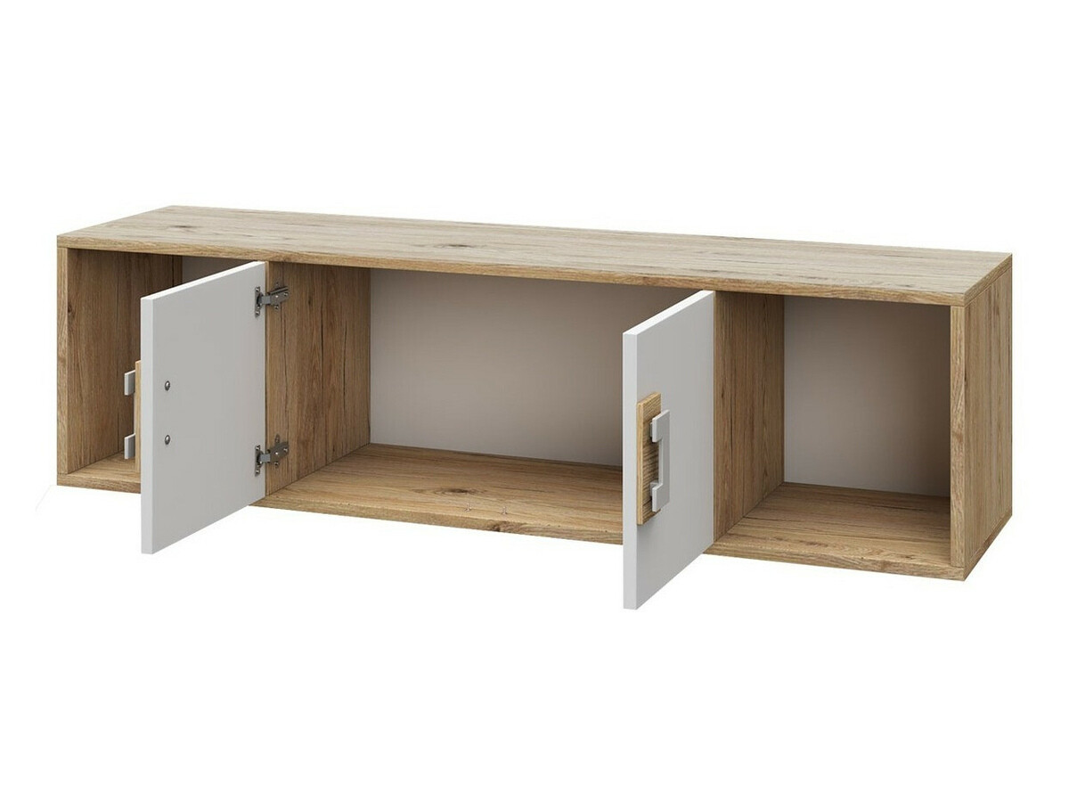 Wandplank Balvire 112 (Licht eiken + Wit + Turquoise)