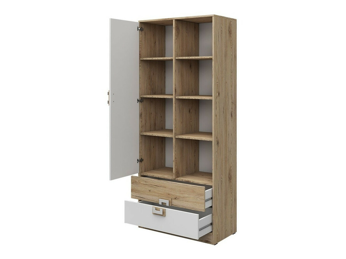 Boekenkast Balvire 105 (Licht eiken + Wit + Turquoise)