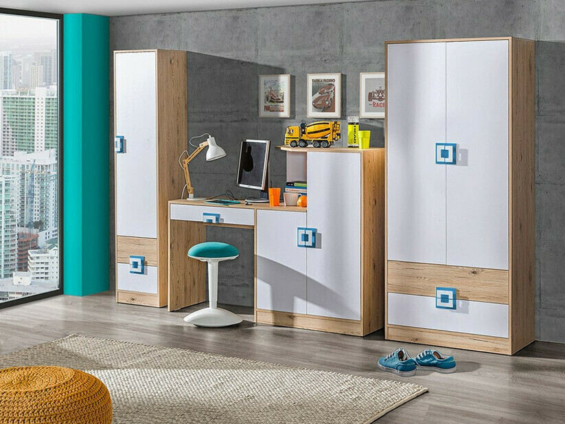 Boekenkast Balvire 106 (Licht eiken + Wit + Grijs)