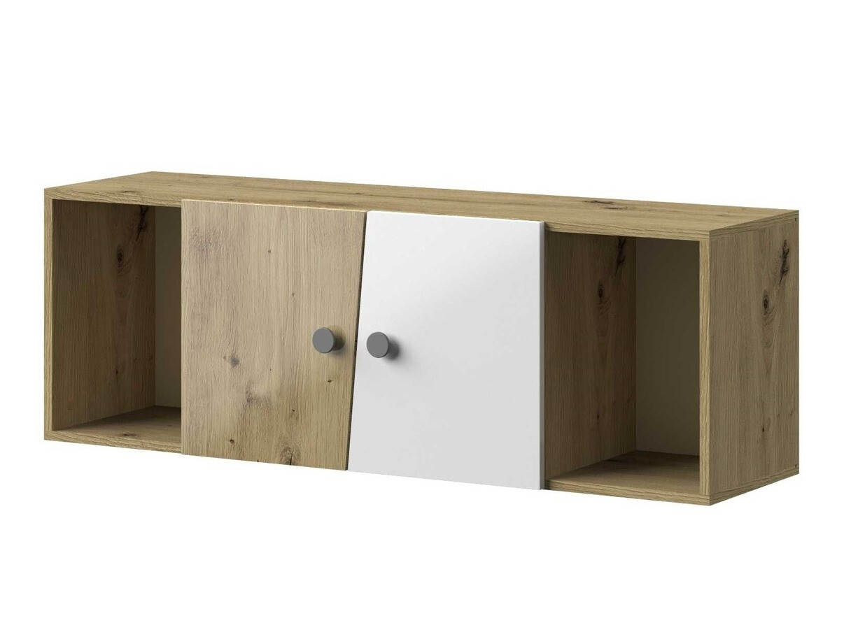 Wandkast Mirelbu 111 (Artisan eiken + Glanzend wit + Grijs)