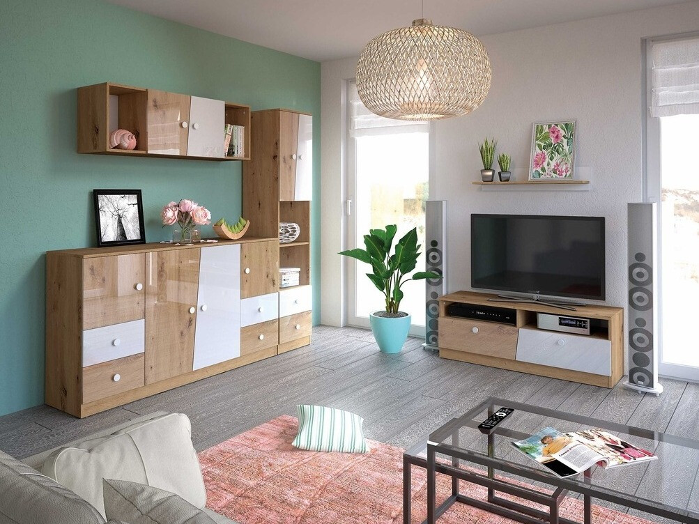 TV-meubel Mirelbu 107 (Artisan eiken + Glanzend wit)