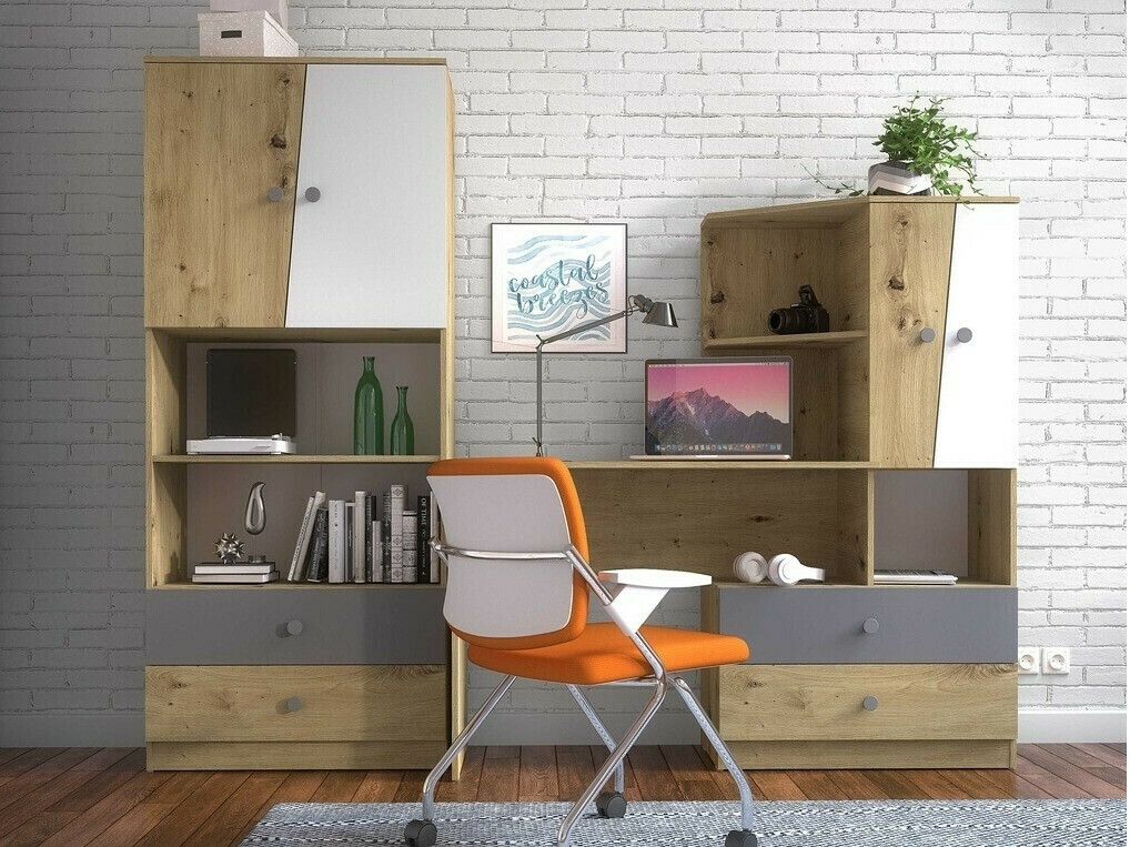 Boekenkast Mirelbu 103 (Artisan eiken + Glanzend wit + Glanzend zwart)