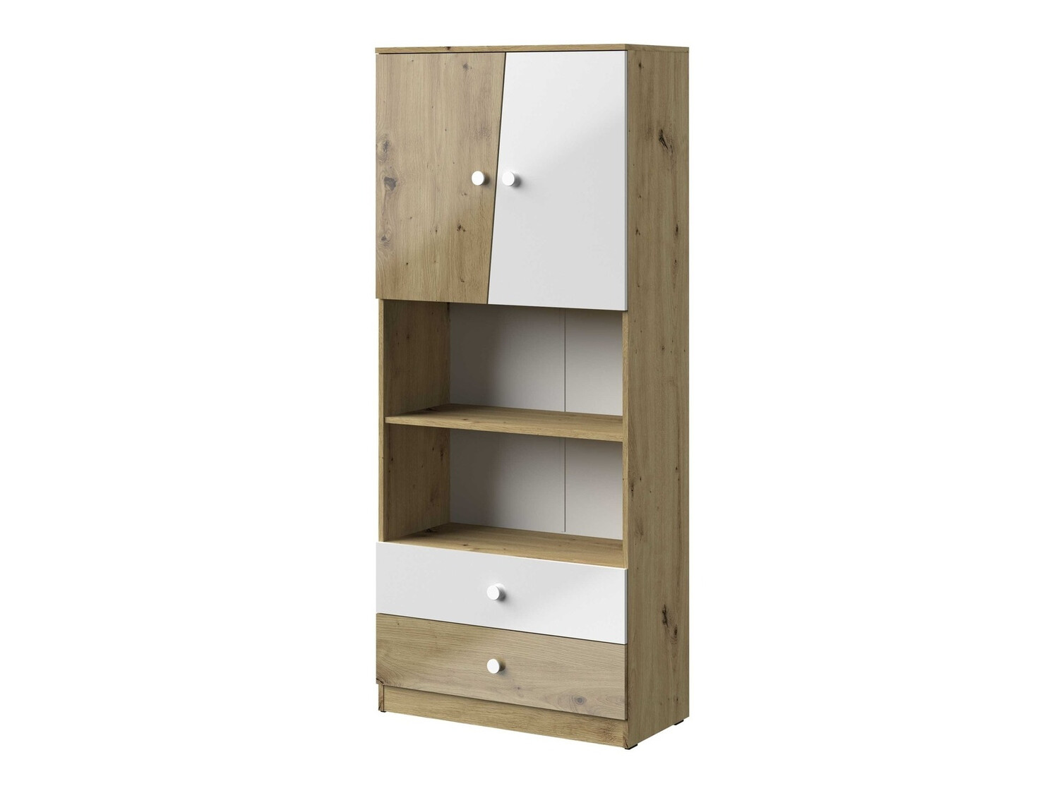 Boekenkast Mirelbu 103 (Artisan eiken + Glanzend wit)