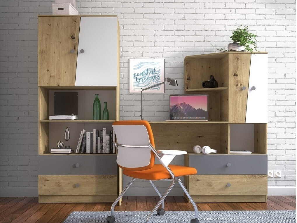 Boekenkast Mirelbu 103 (Artisan eiken + Glanzend wit)