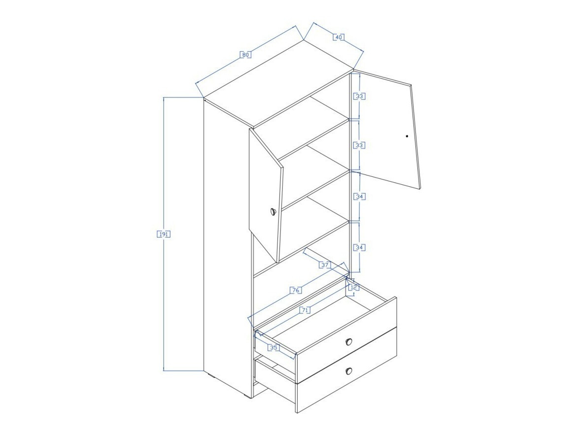 Boekenkast Mirelbu 103 (Artisan eiken + Glanzend wit)