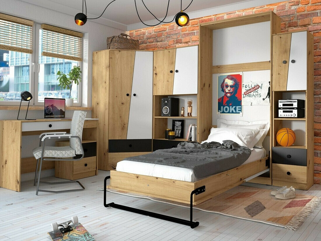 Boekenkast Mirelbu 104 (Artisan eiken + Glanzend wit + Glanzend zwart)