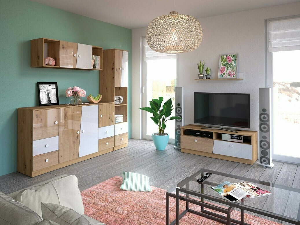 Boekenkast Mirelbu 104 (Artisan eiken + Glanzend wit + Grijs met glans)