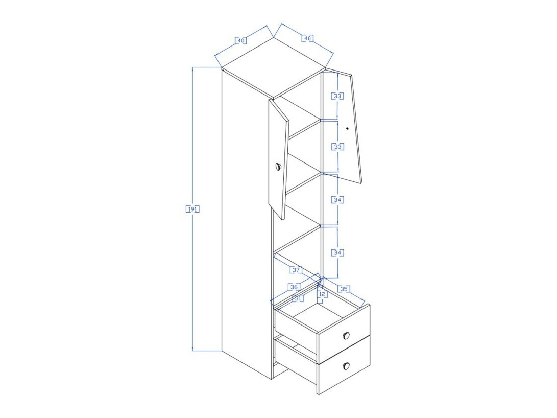 Boekenkast Mirelbu 104 (Artisan eiken + Glanzend wit)