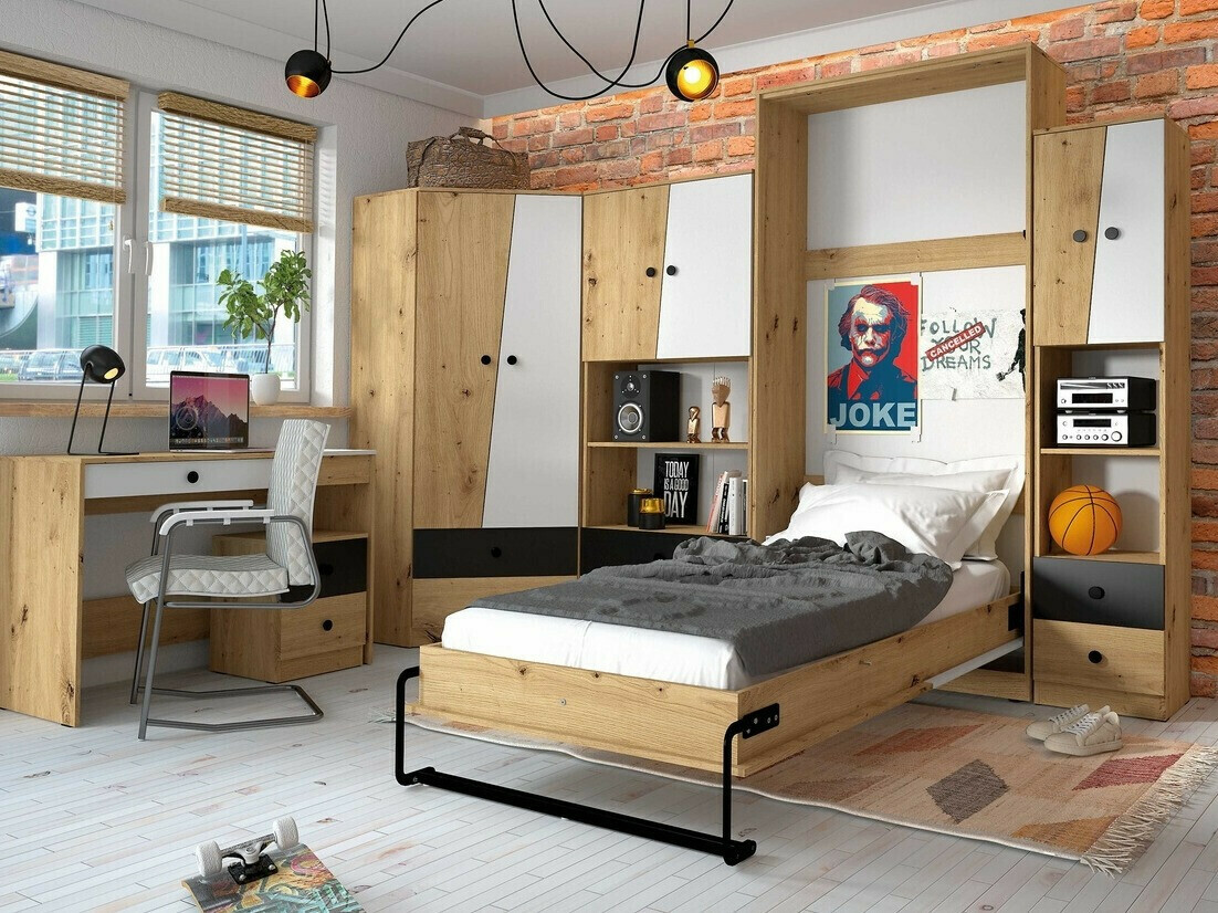 Hoekkledingkast Mirelbu 101 (Artisan eiken + Wit + Zwart)