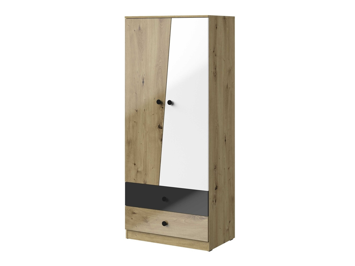 Kledingkast Mirelbu 100 (Artisan eiken + Glanzend wit + Glanzend zwart)