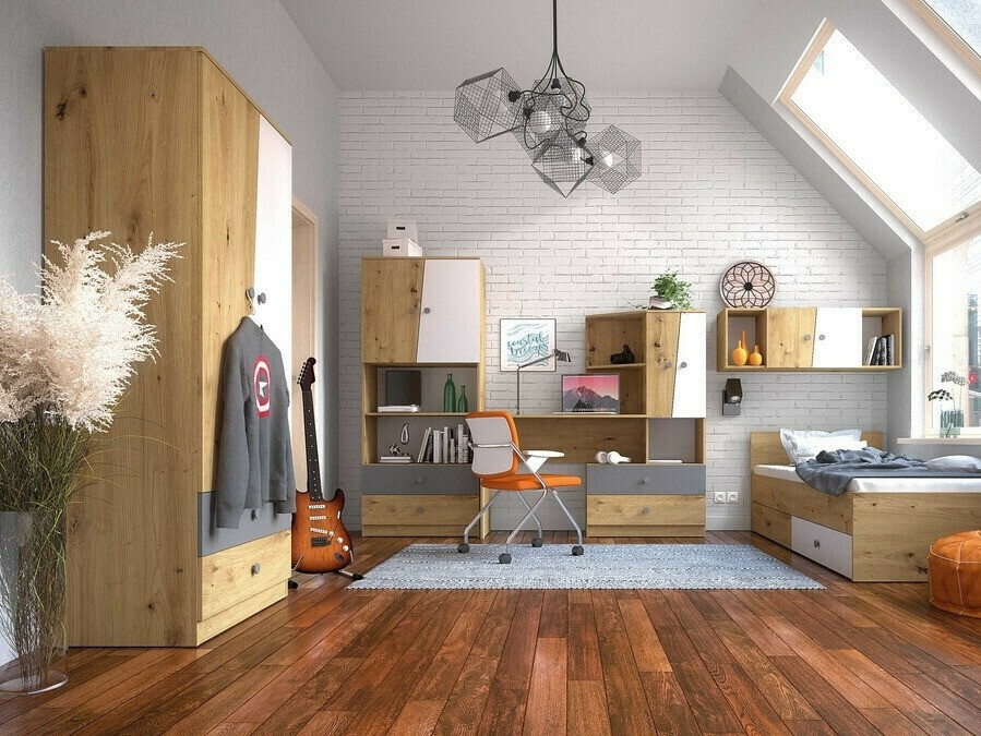 Kledingkast Mirelbu 100 (Artisan eiken + Wit + Zwart)