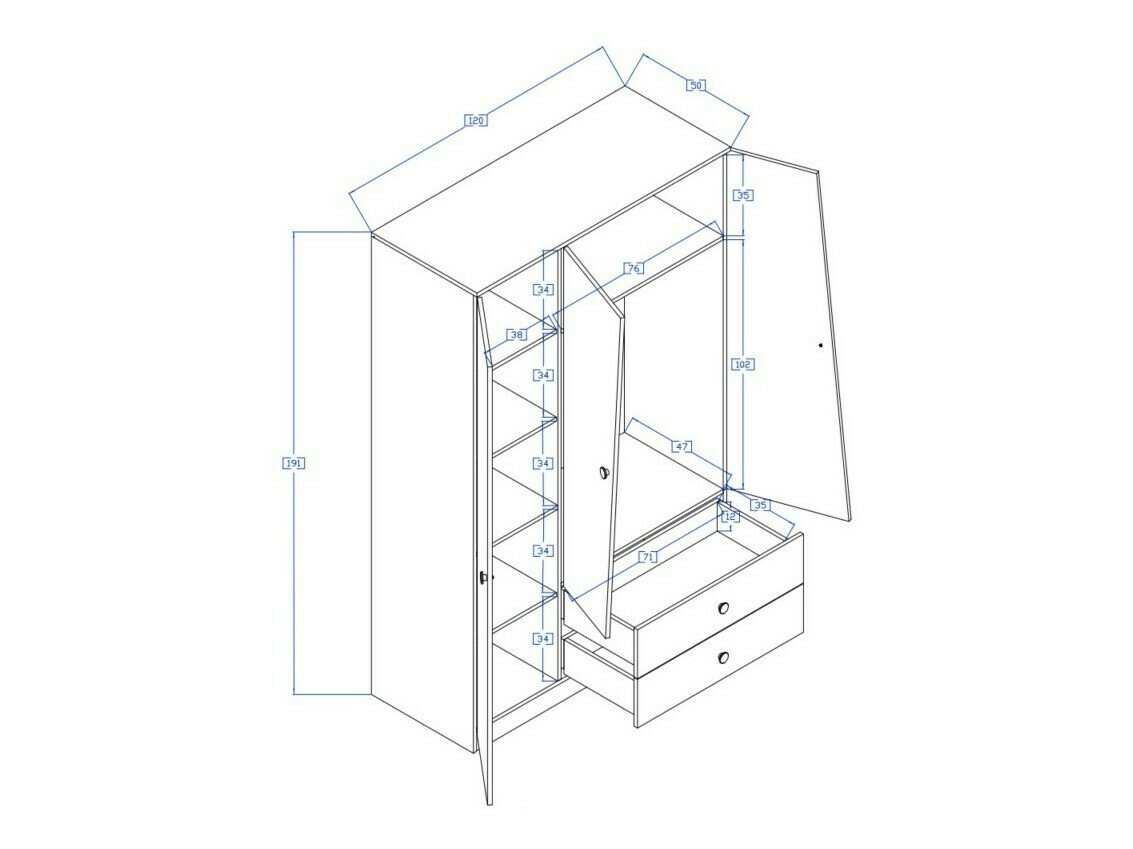 Kledingkast Mirelbu 102 (Artisan eiken + Glanzend wit + Grijs met glans)
