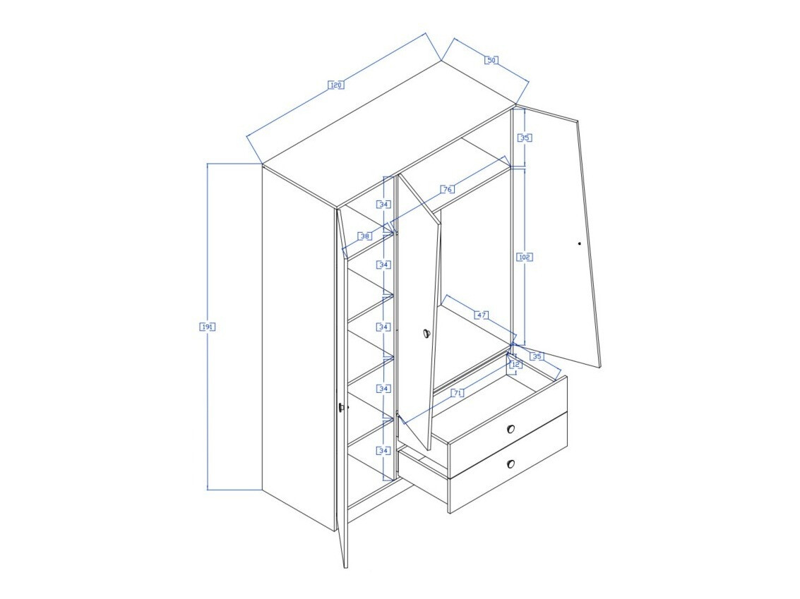 Kledingkast Mirelbu 102 (Artisan eiken + Glanzend wit)