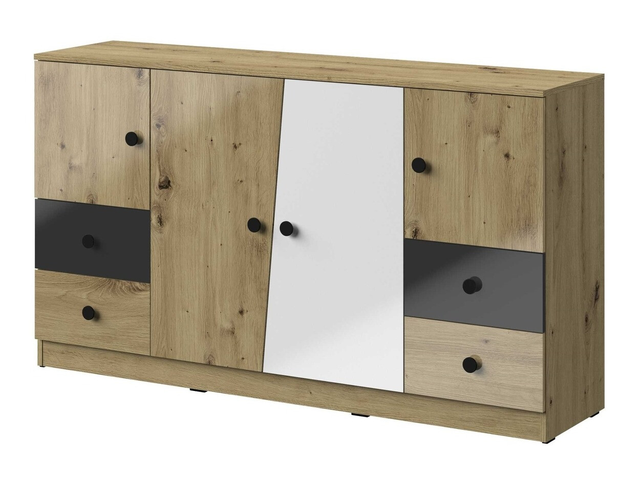 Ladekast Mirelbu 105 (Artisan eiken + Glanzend wit + Glanzend zwart)