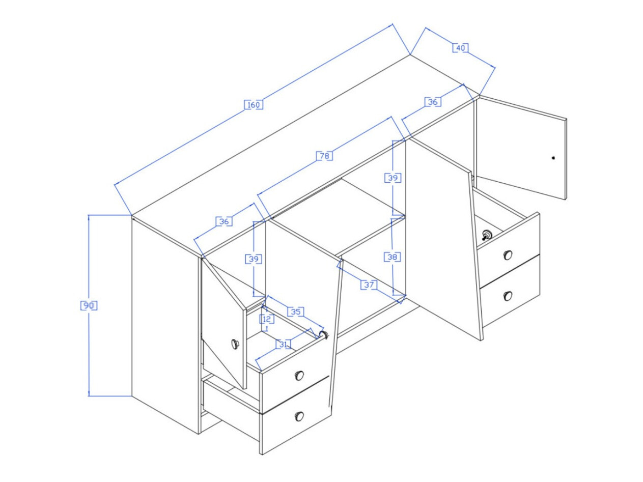 Ladekast Mirelbu 105 (Artisan eiken + Glanzend wit + Glanzend zwart)